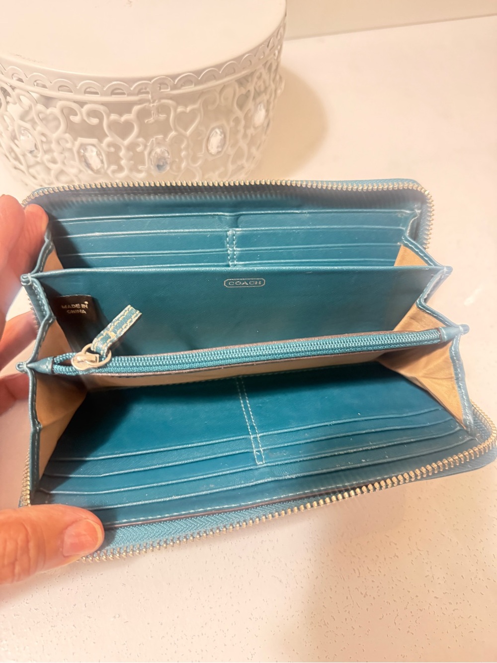 Coach Leather Zip Wallet in Teal - Picture 8 of 10